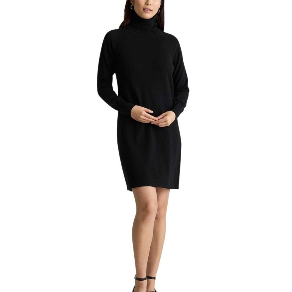 NWOT Quince Womens Black Mongolian Cashmere Turtleneck Sweater Mini Dress Small
